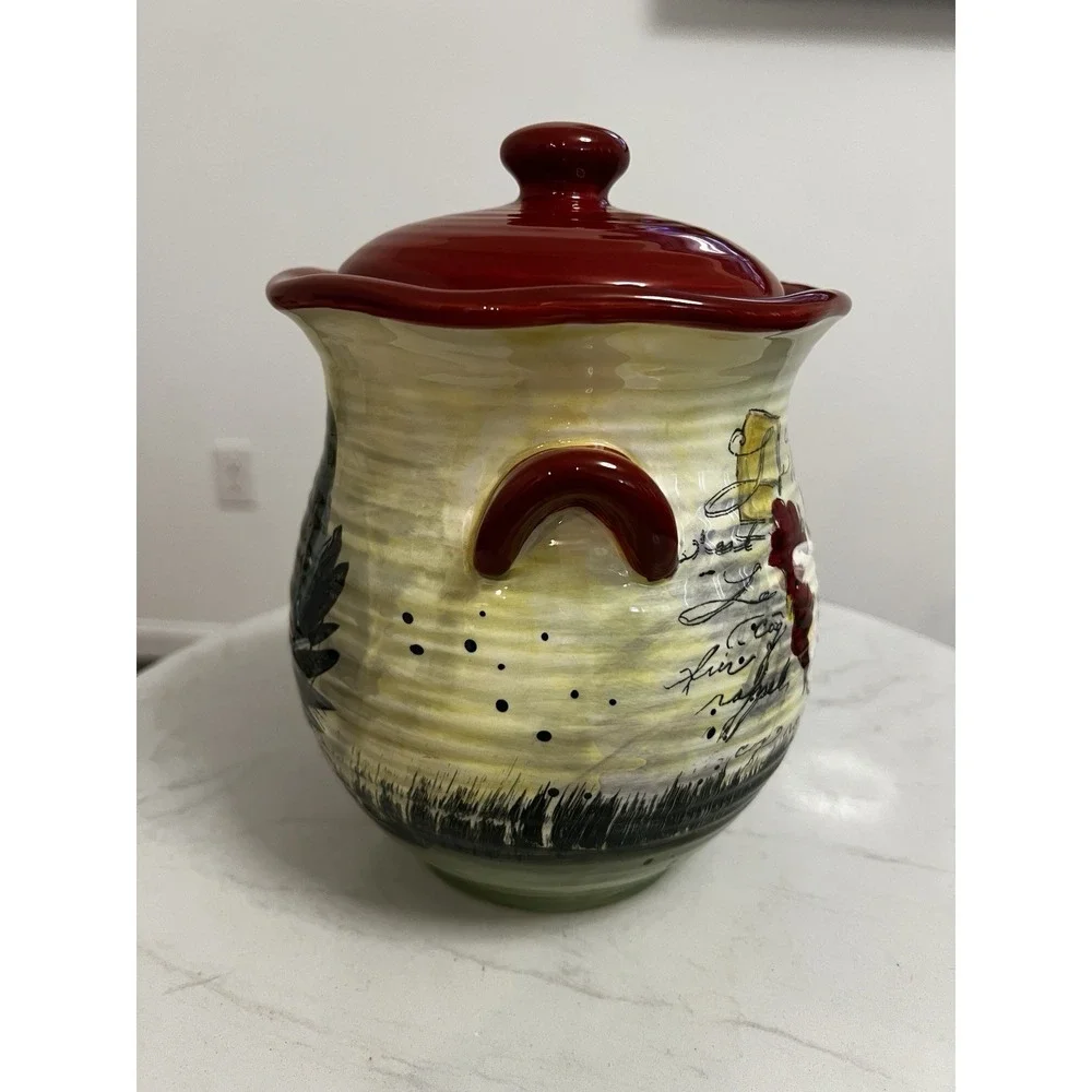 Le Rooster Canister Farmhouse Country Chic Cottagecore Primitive Cookie Jar 8.5